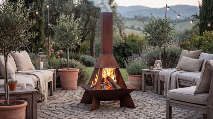 Rocket style custom steel fire pit